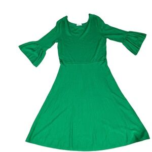Holiday Christmas Kelly Green Knit Dress Bell Sleeves Womens L NWT